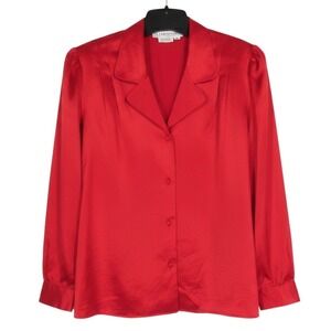 SANDRA ROTH CiaoSport SILK Button-Up PLEATED SHOULDERS Red BLOUSE/TOP Sz 12